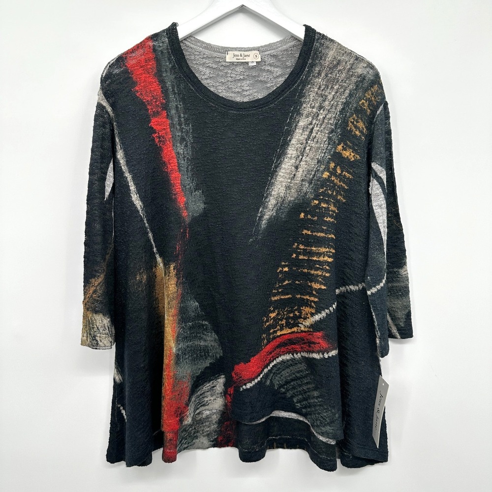 Jess & Jane Guilded Top Shirt Small Sheer Brushed Loose Knit Artsy Indie USA New